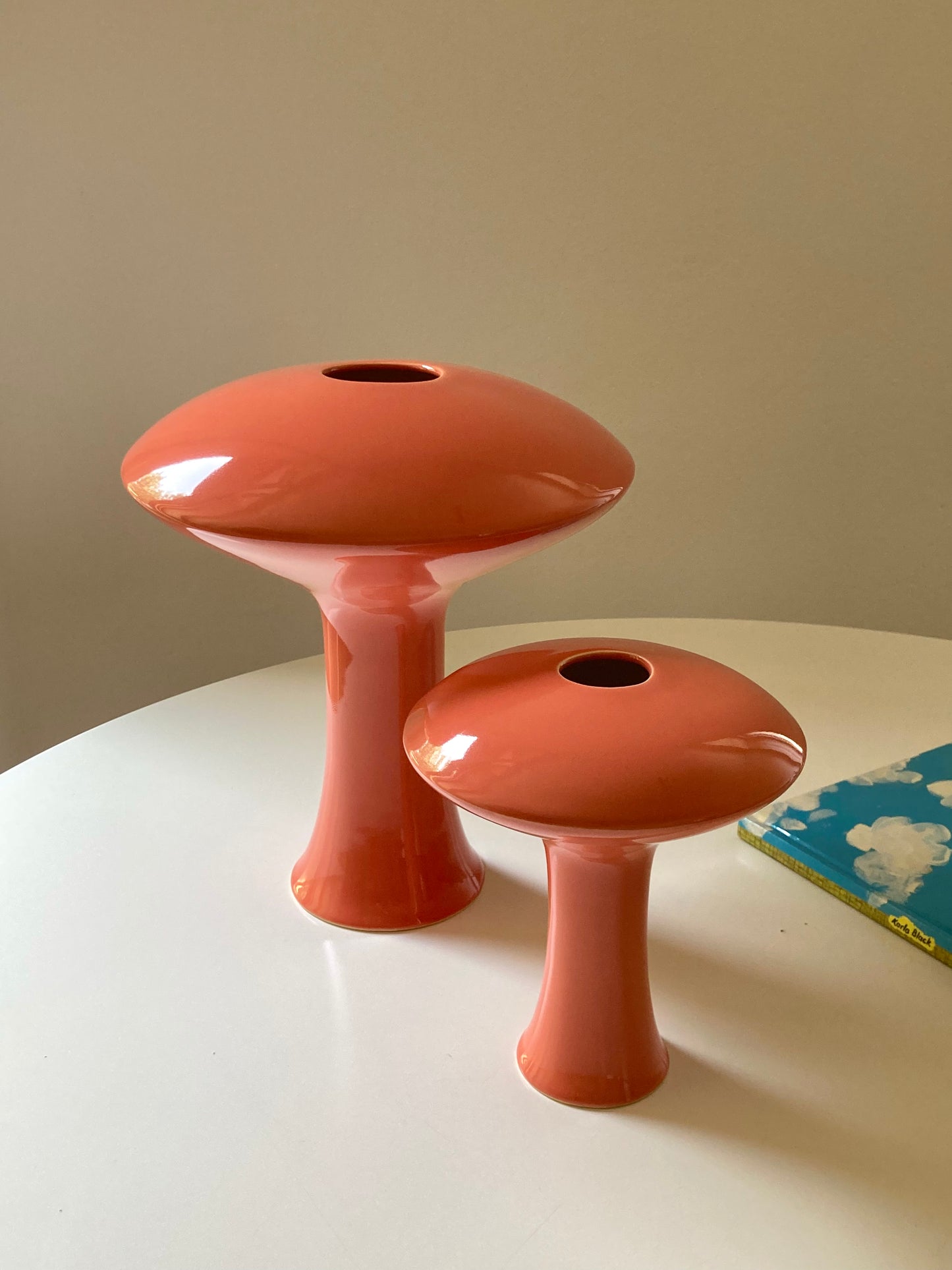 Pair of glazed ceramic mushroom vases