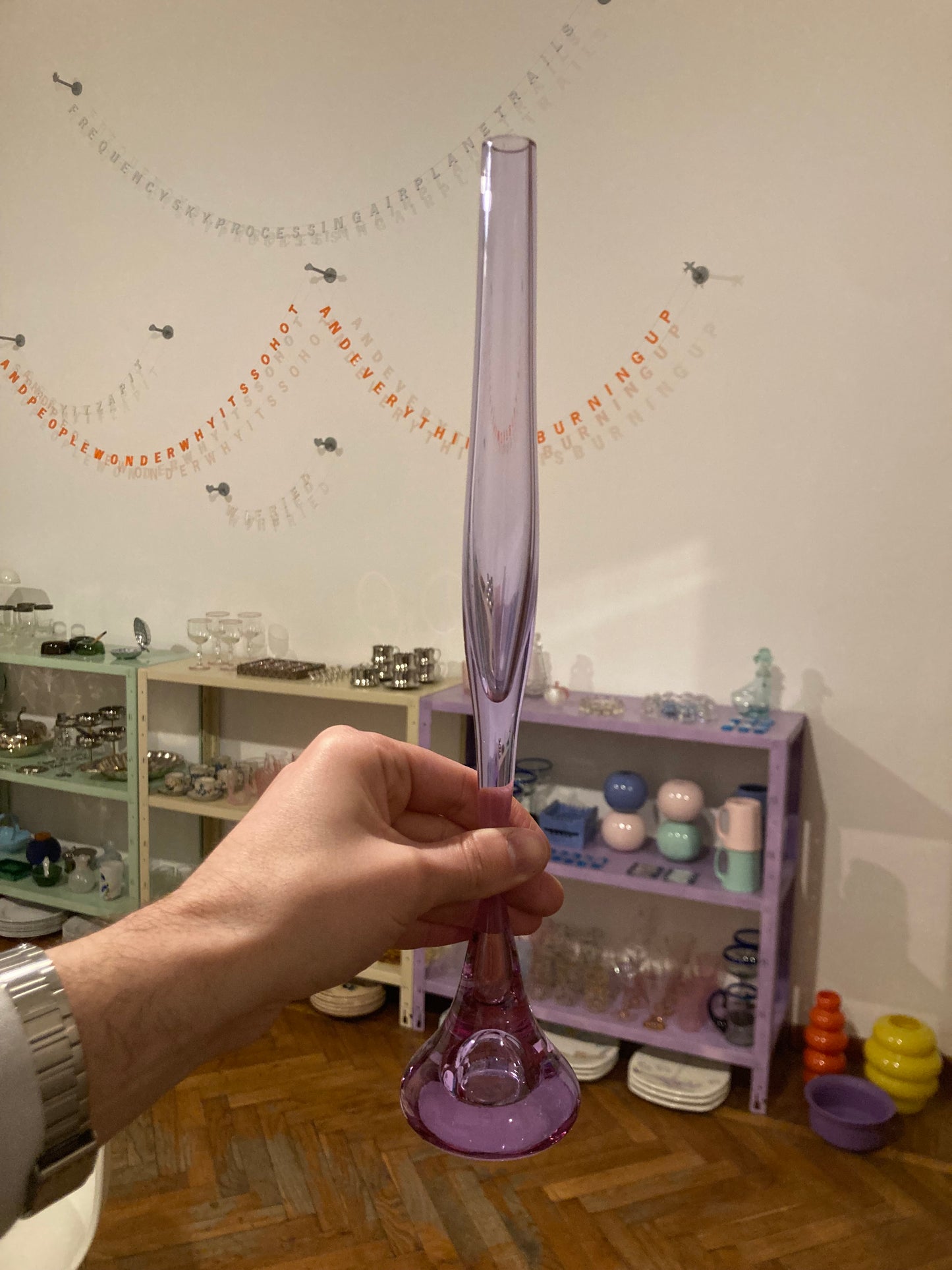 Vaso alto monofiore vintage viola