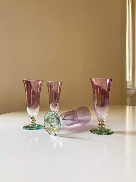 Set of 4 purple iridescent glass goblets