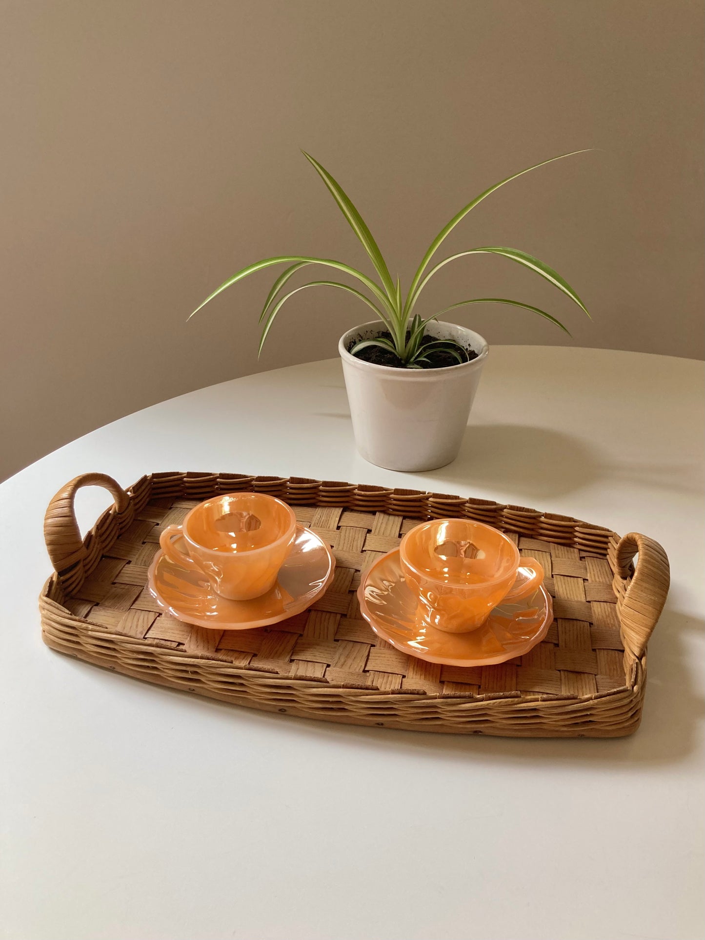 Orange iridescent glass coffee cup set