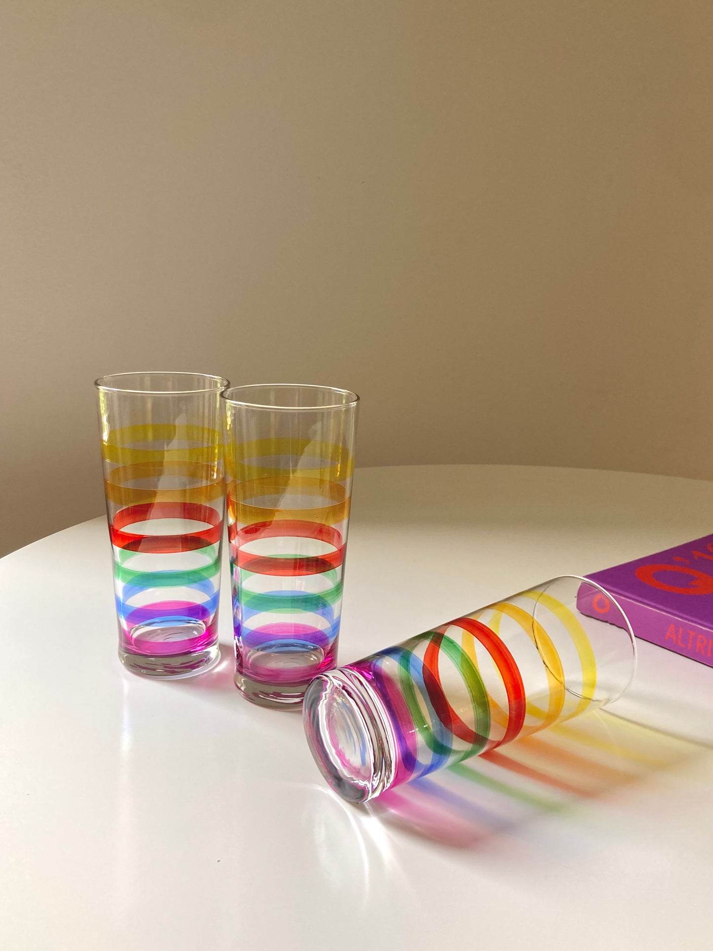 Set of 4 large tall rainbow glasses