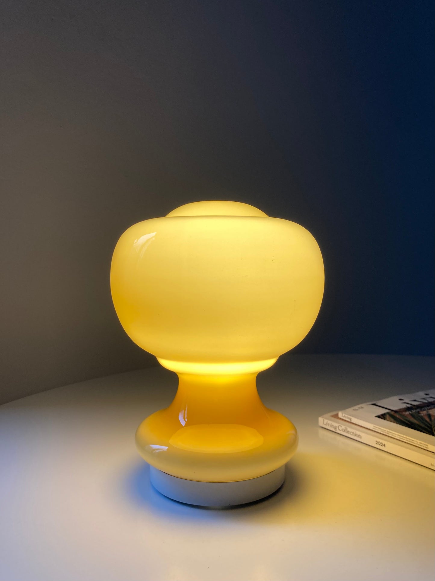 Vintage mushroom lamp with mustard glass