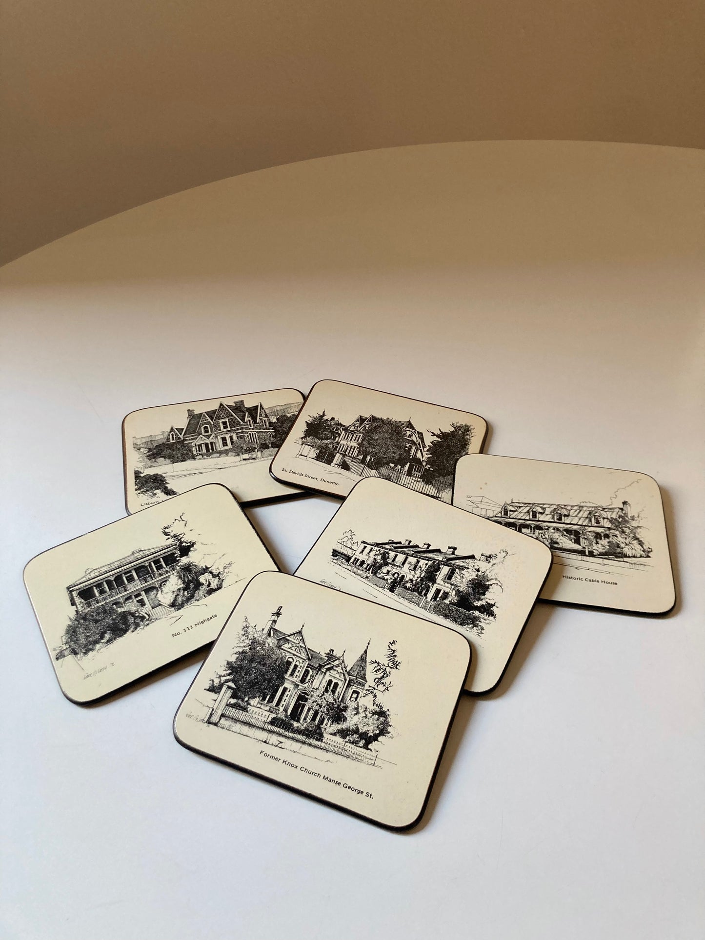 Set of 6 vintage coasters with Victorian illustrations