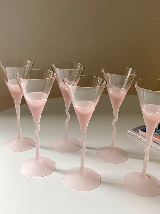 Set of 6 pink Bohemia crystal glasses