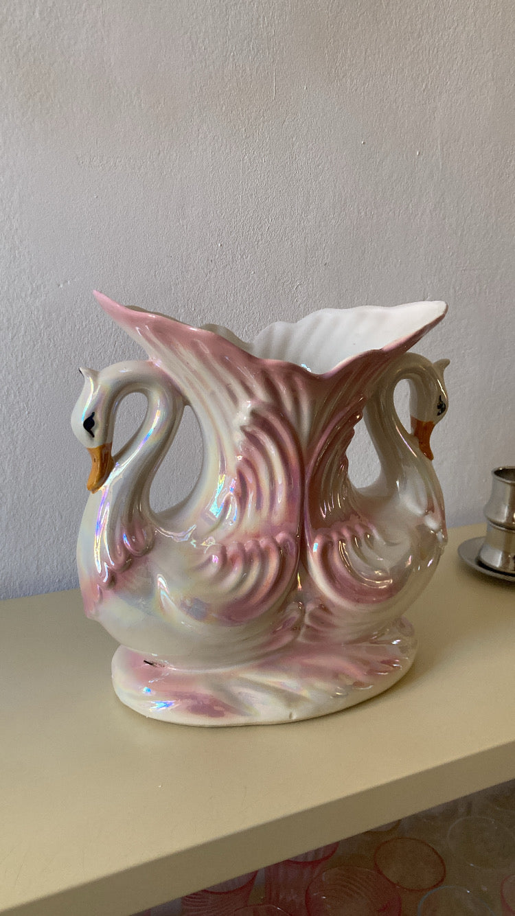 Grande vaso con cigni rosa Capodimonte