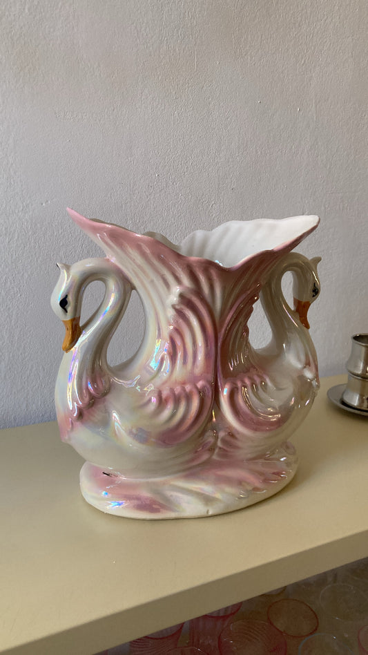 Grande vaso con cigni rosa Capodimonte