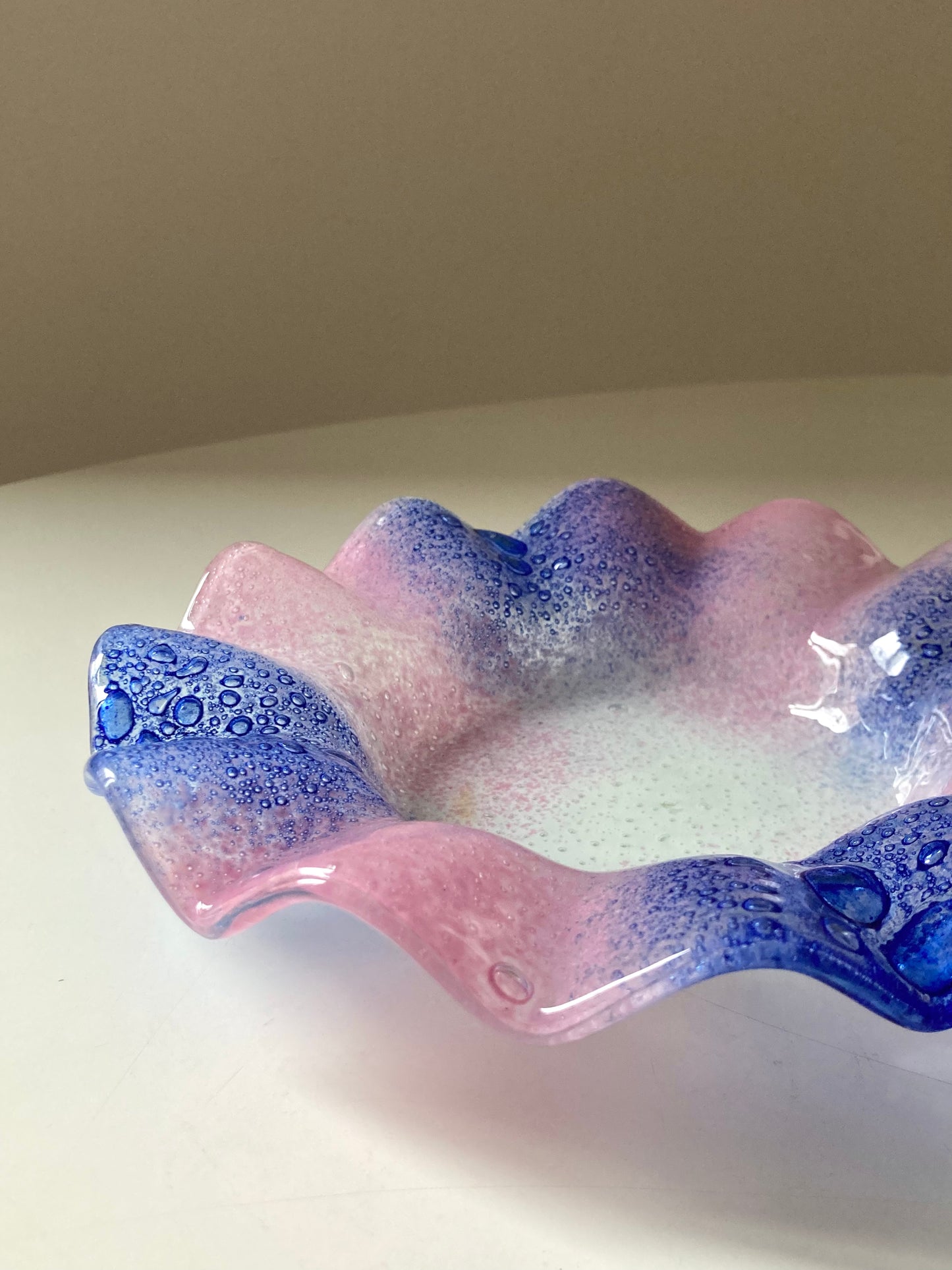 Pink and blue fused glass plate