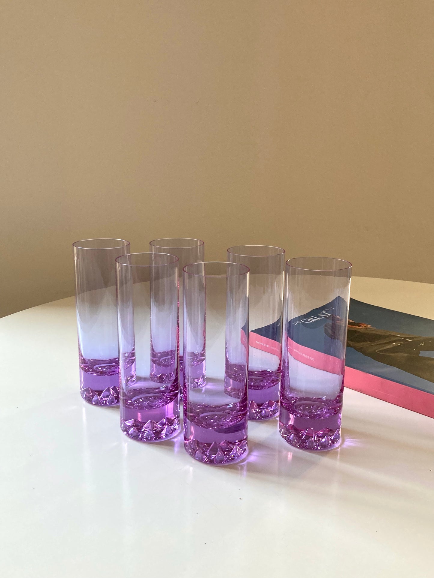 Set of 6 tall glasses in alexandrite glass