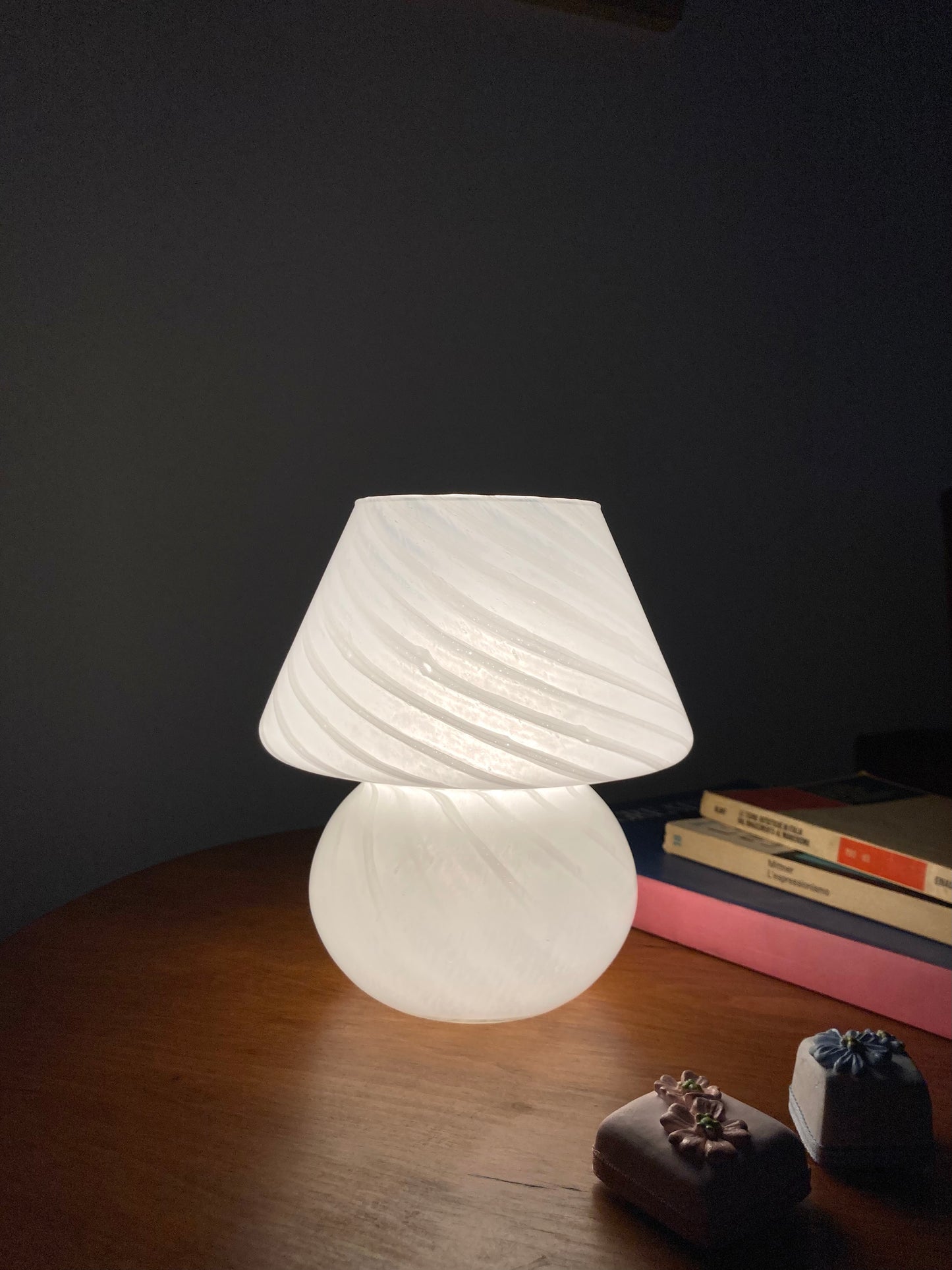 Vintage mushroom lamp with spiral pattern