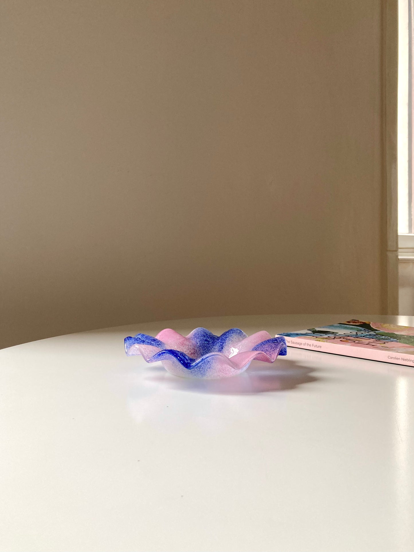 Pink and blue fused glass plate