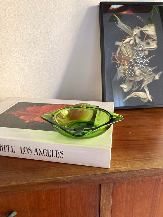 Square green glass ashtray