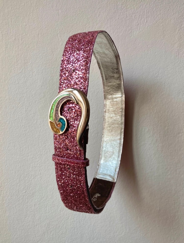 Handmade belt with chunky glitter fabric and silver glitter buckle