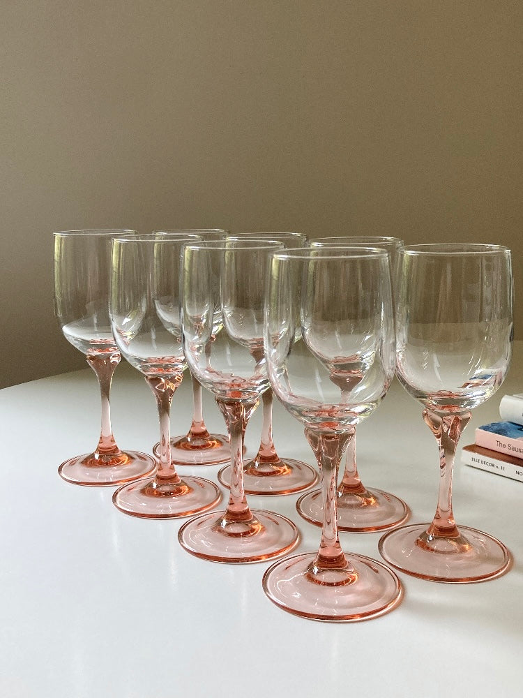 Set di 8 calici vintage con stelo rosa