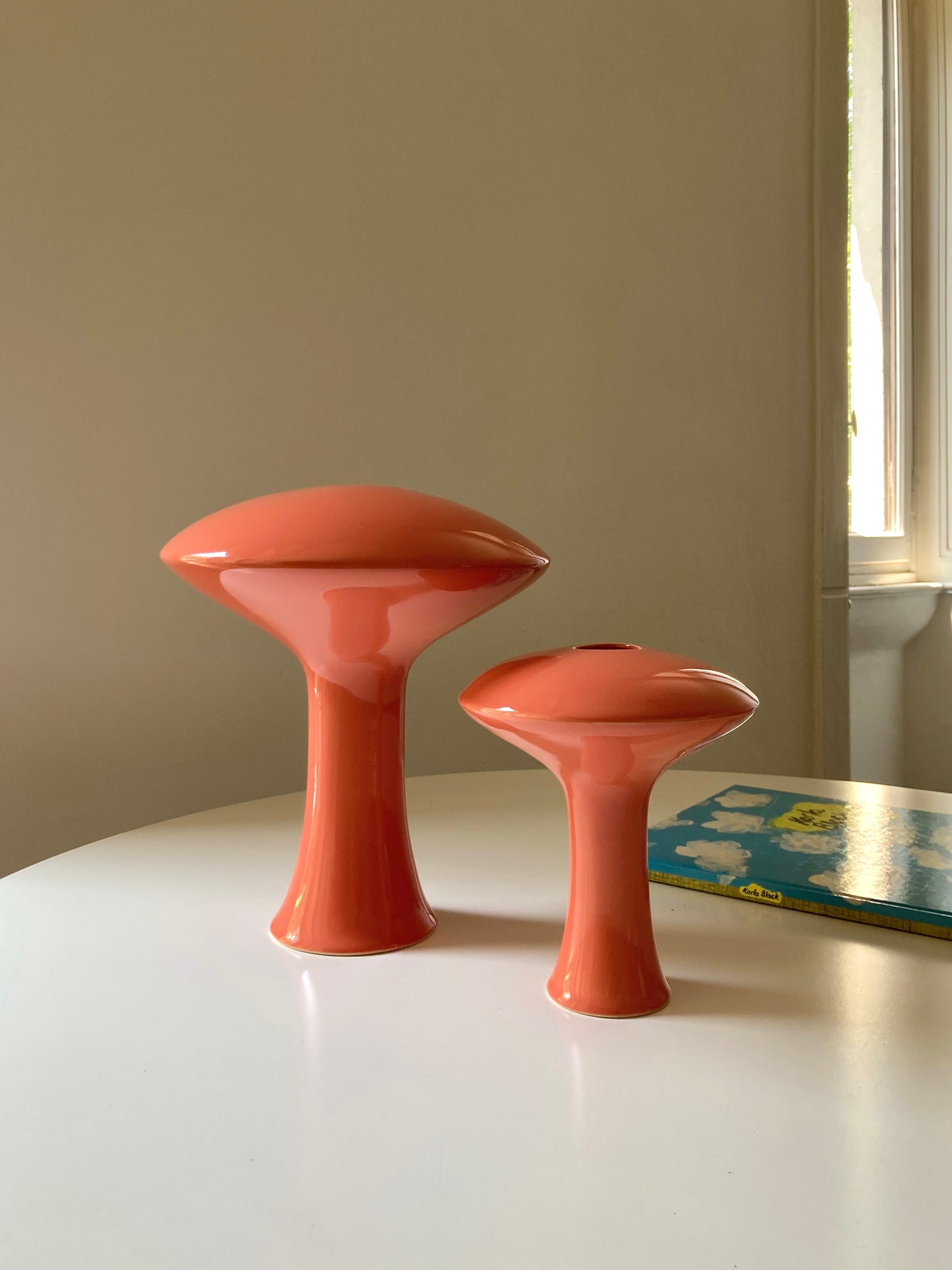 Pair of glazed ceramic mushroom vases