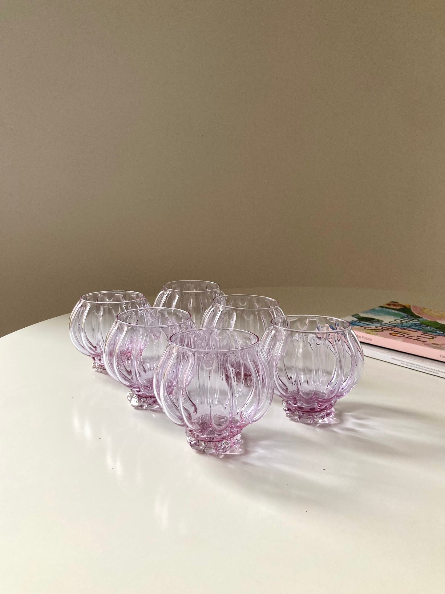 Service of 6 cups and purple glass bowl