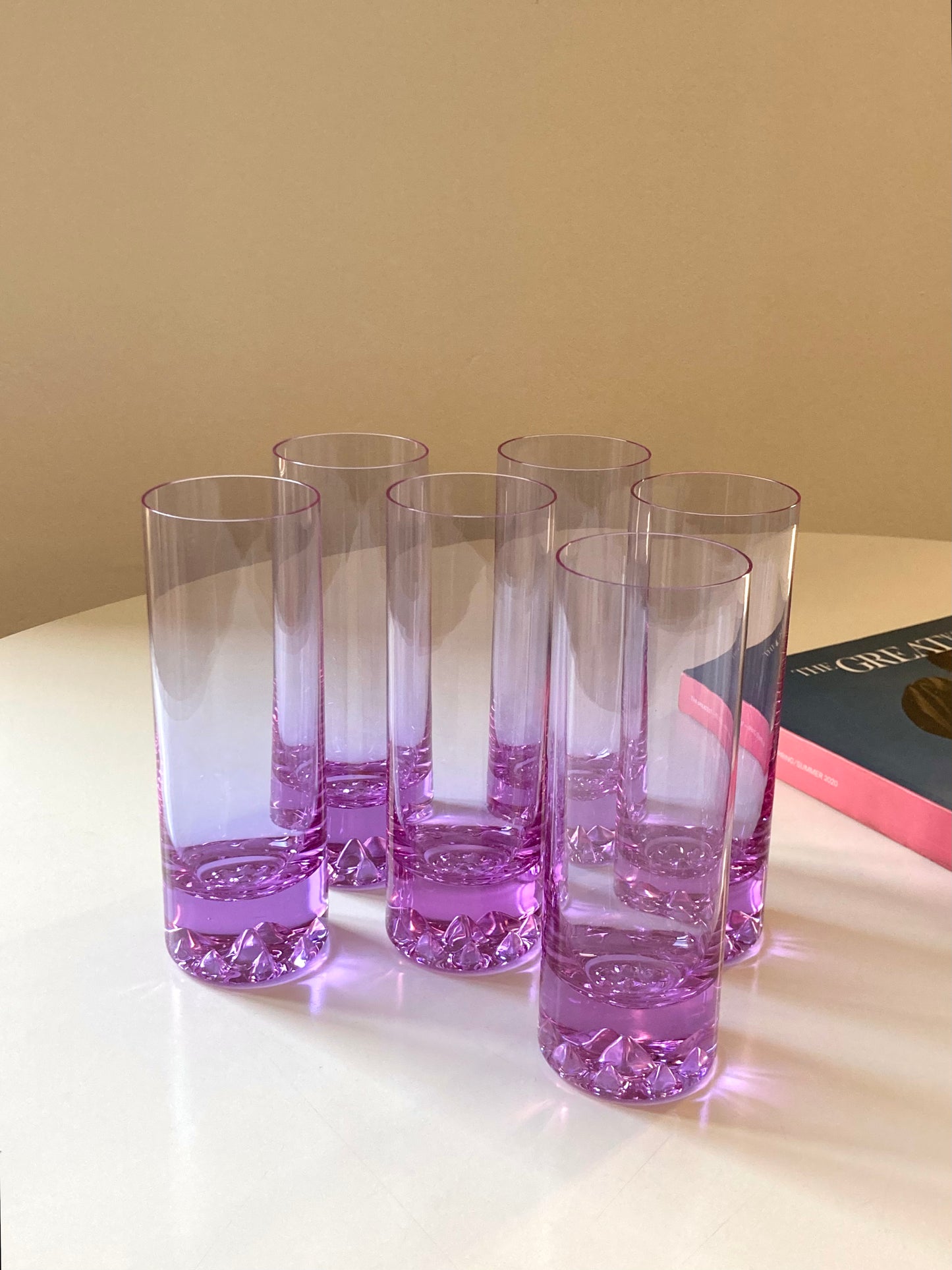 Set of 6 tall glasses in alexandrite glass