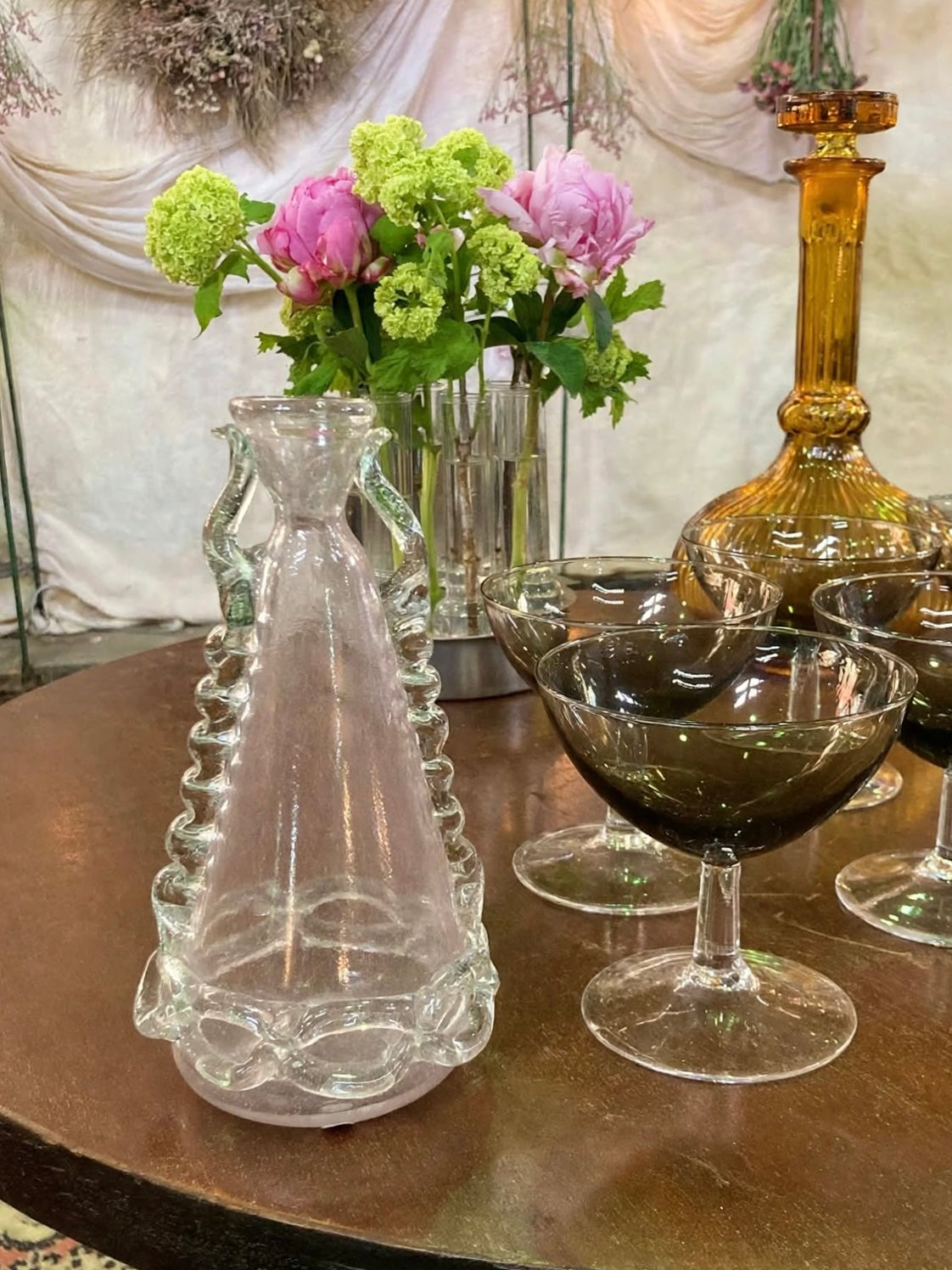 Vaso rosa di Murano vintage con greca