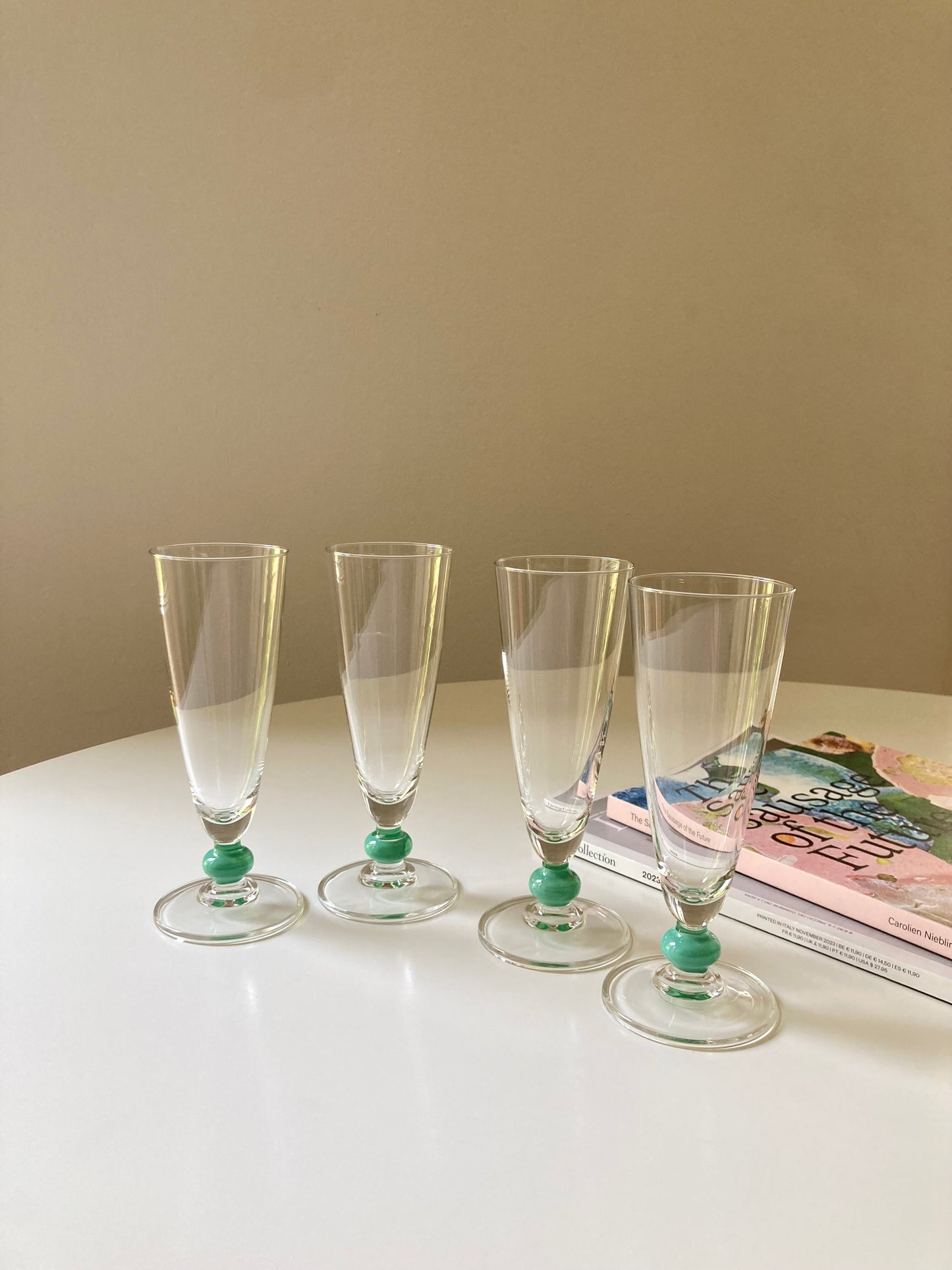 Set of 6 flutes with turquoise detail