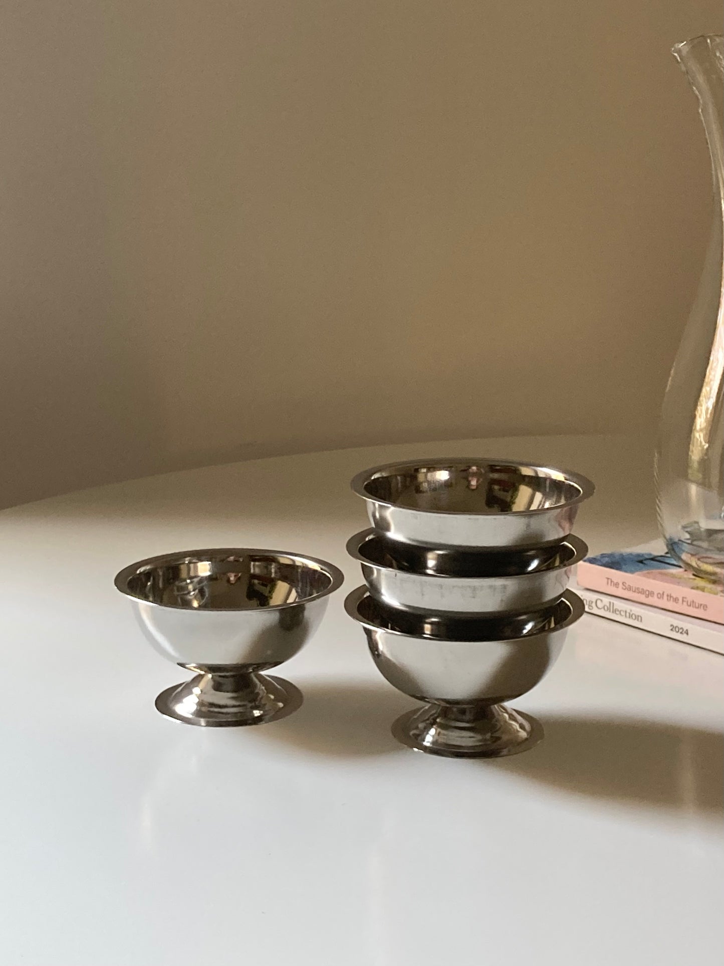 Set 4 coppette vintage in acciaio