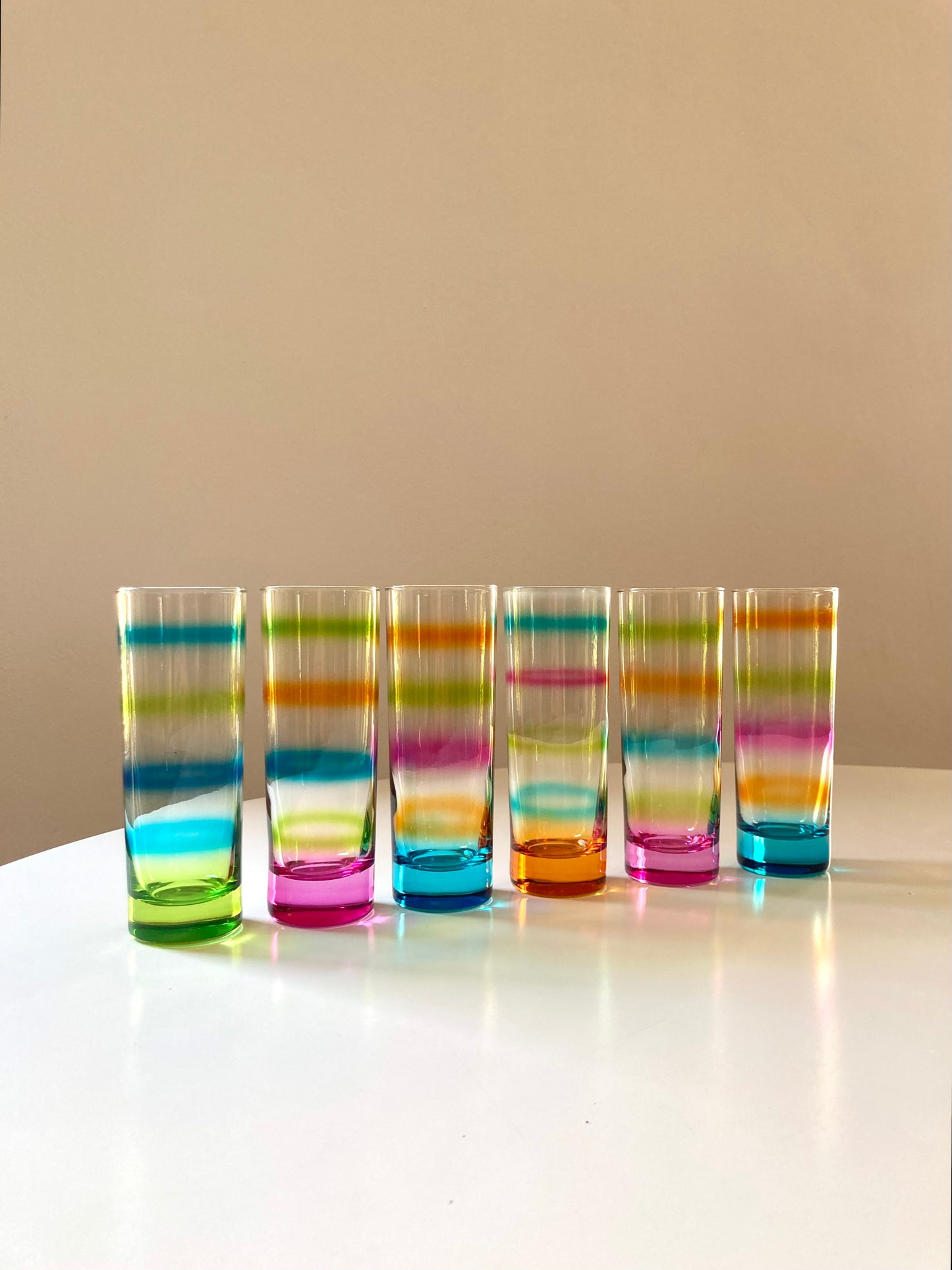 Set of 6 colored tall glasses