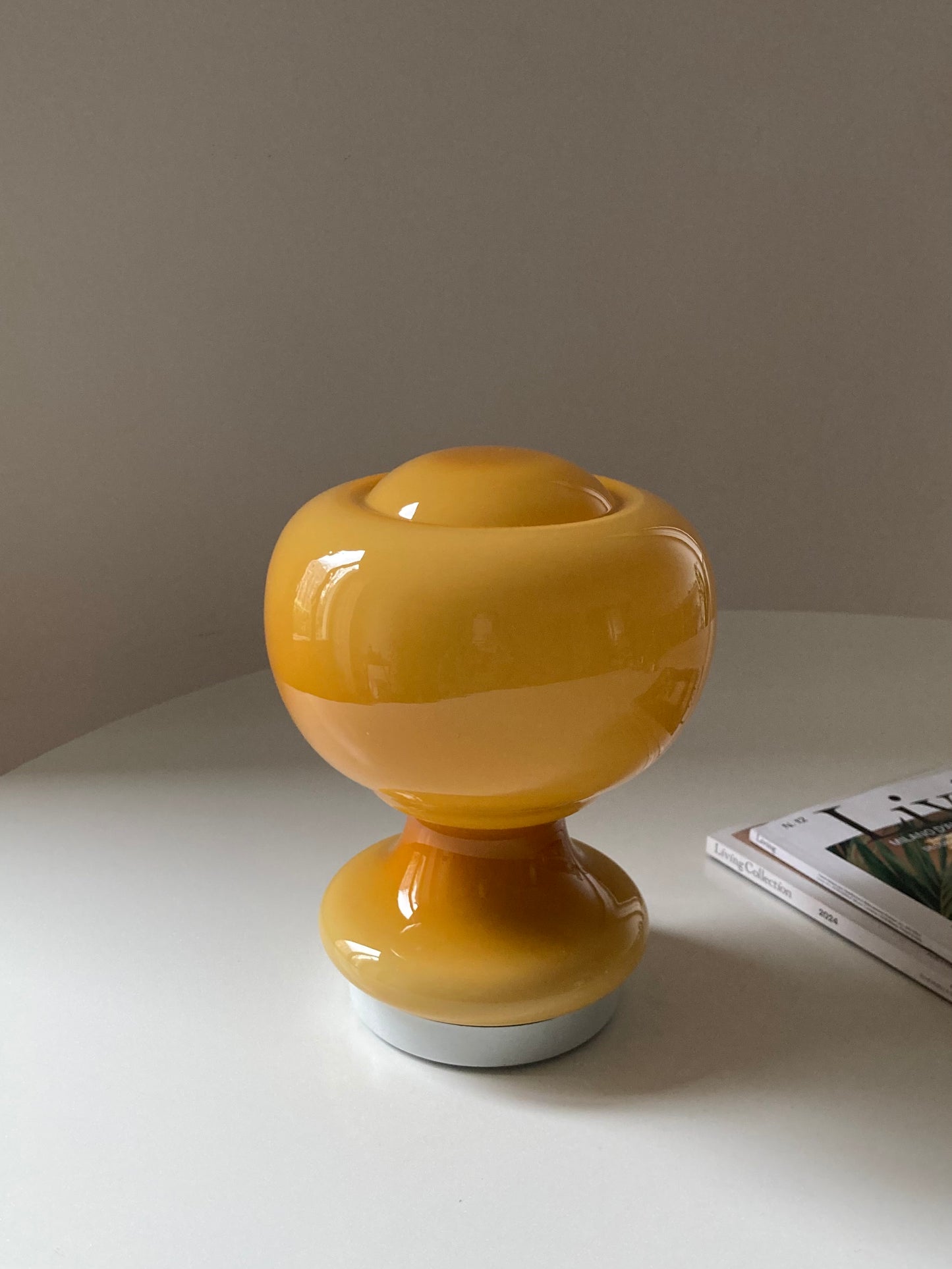 Vintage mushroom lamp with mustard glass