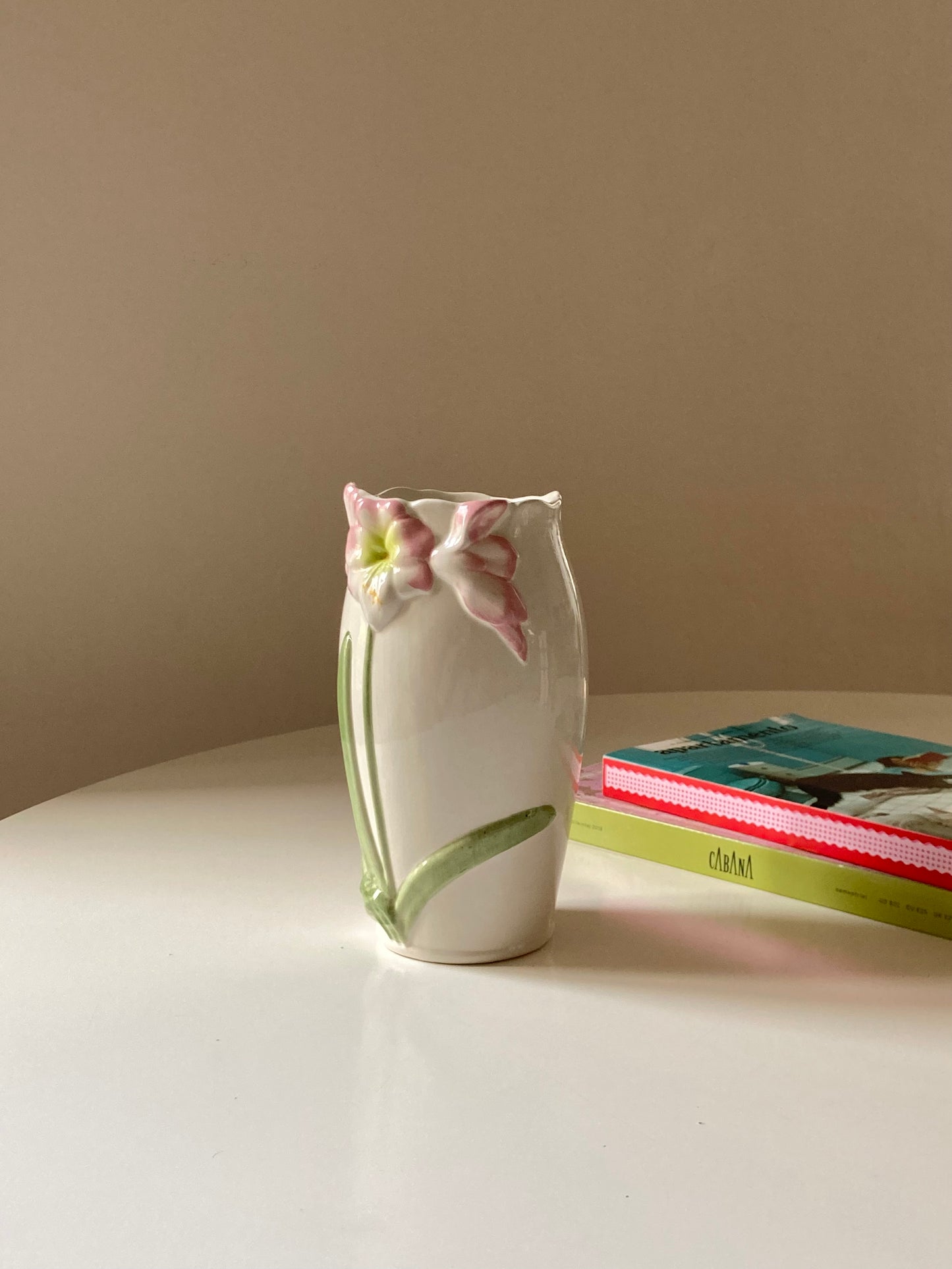 Ceramic vase with pink flowers