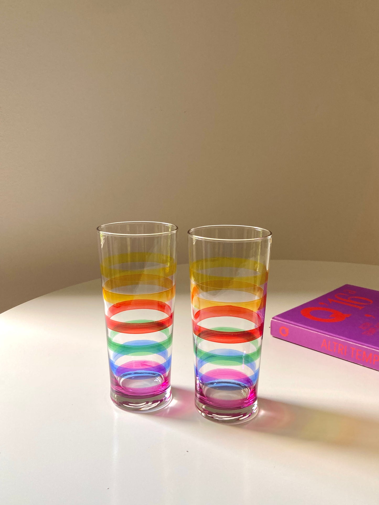 Set of 4 large tall rainbow glasses