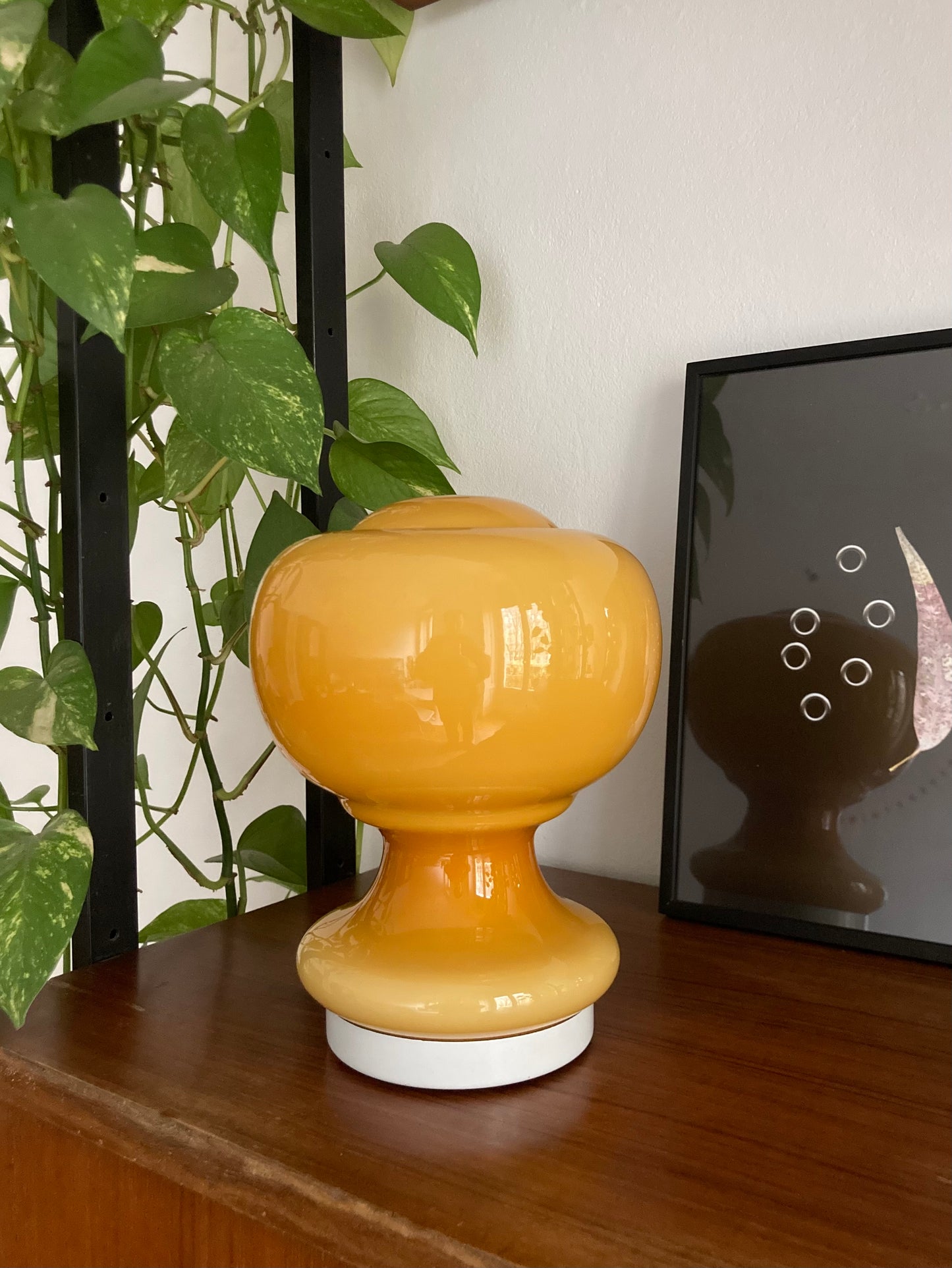 Vintage mushroom lamp with mustard glass