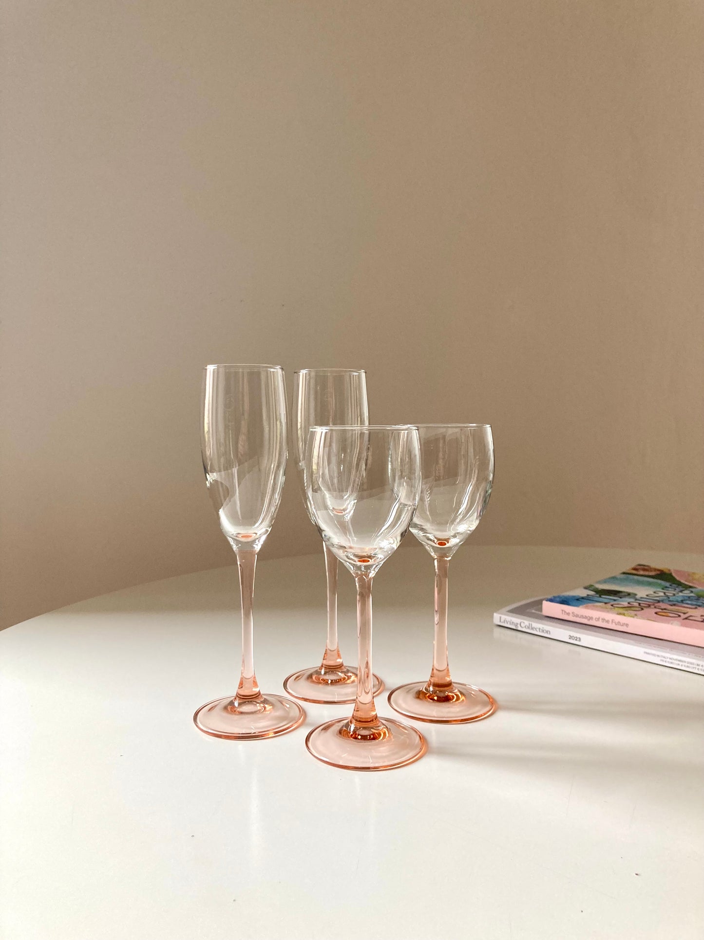 Vintage pink stemmed glass set