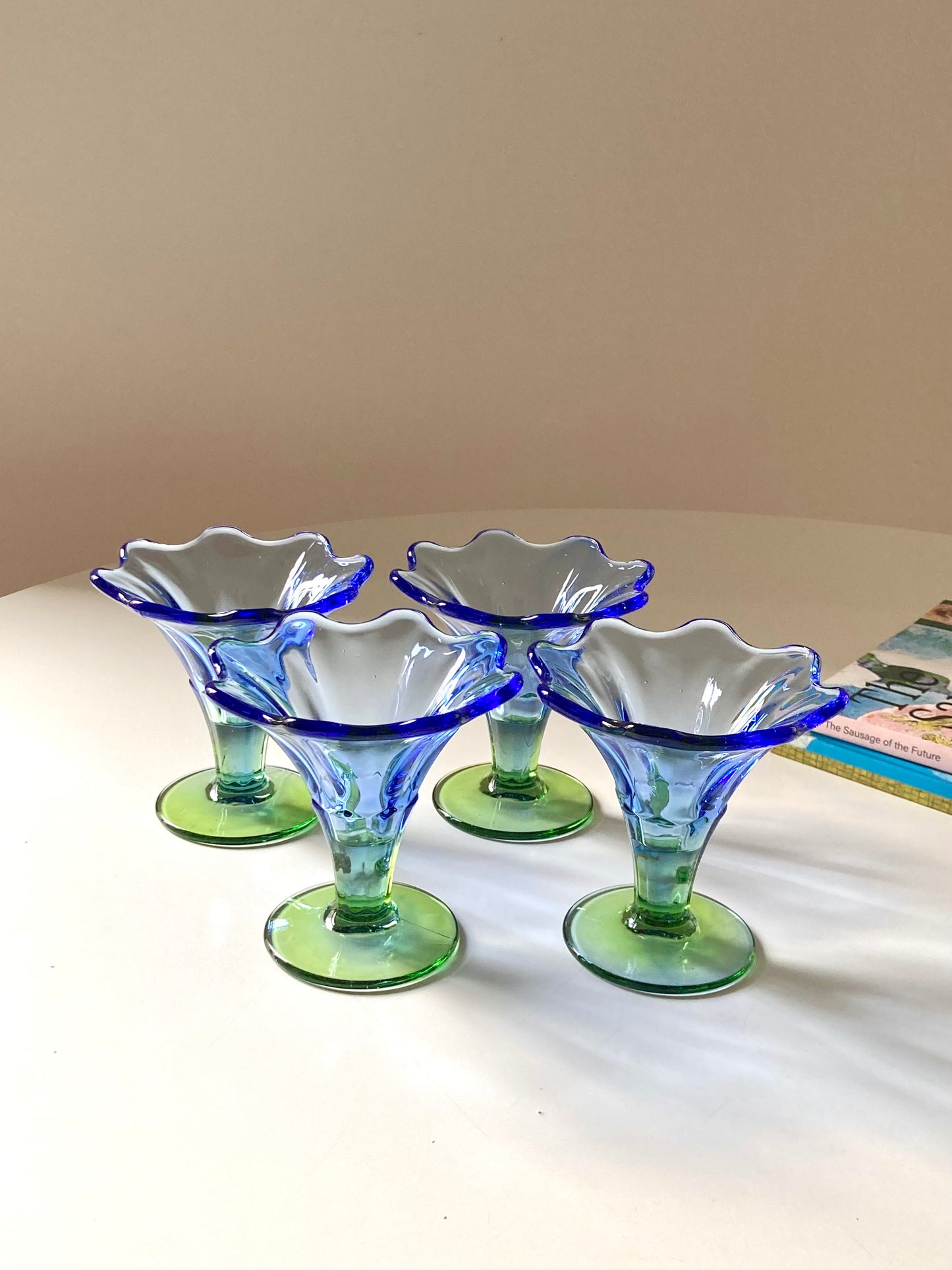 Set of 4 blue and green glass cups