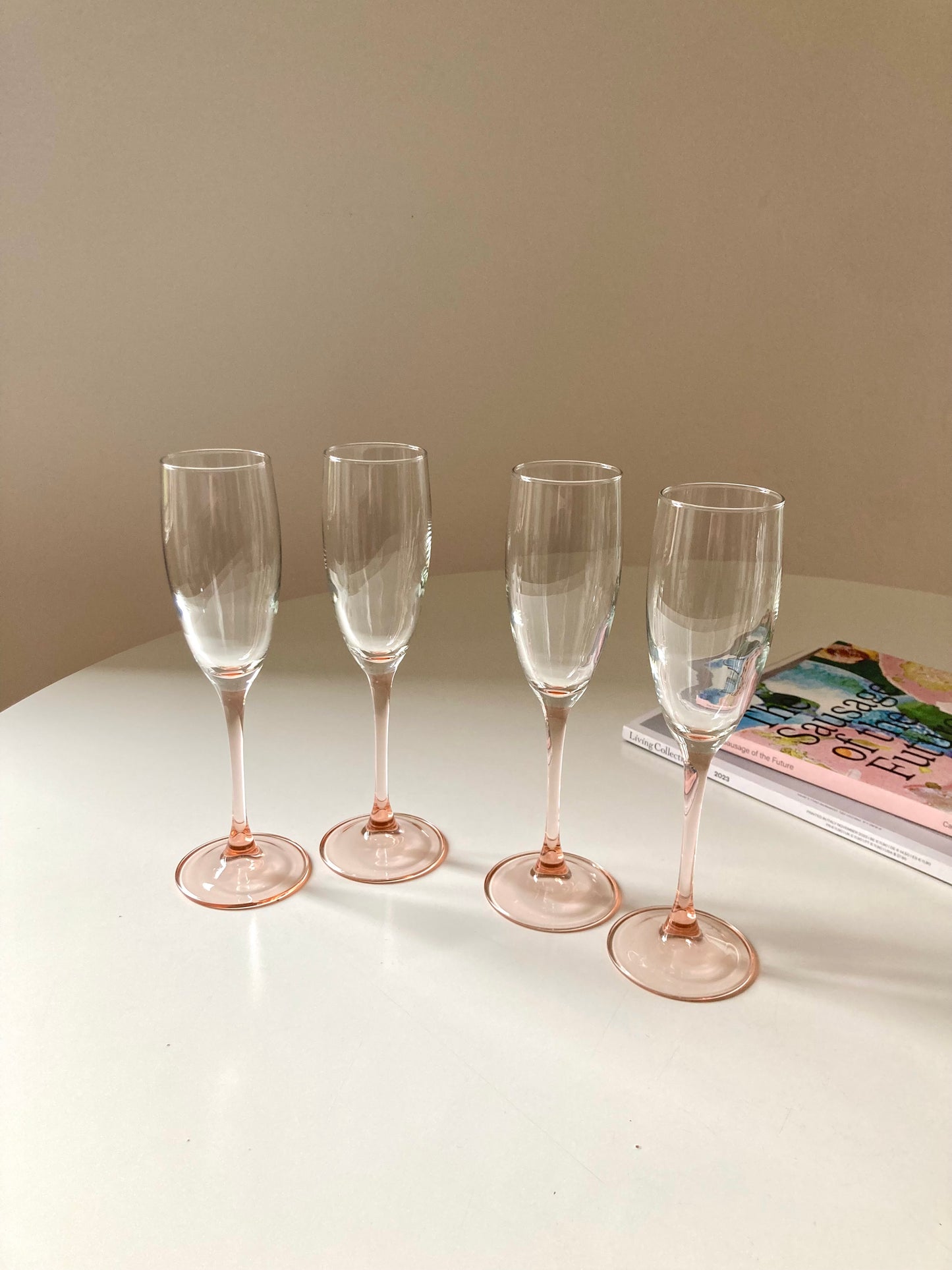 Vintage pink stemmed glass set