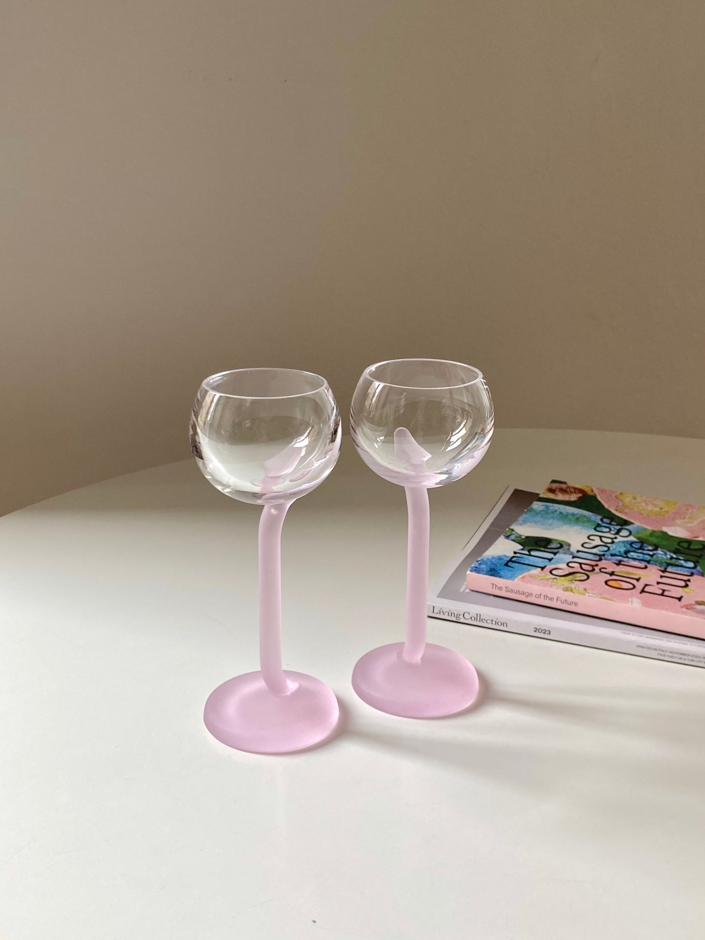 Set 6 calici vintage a stelo rosa