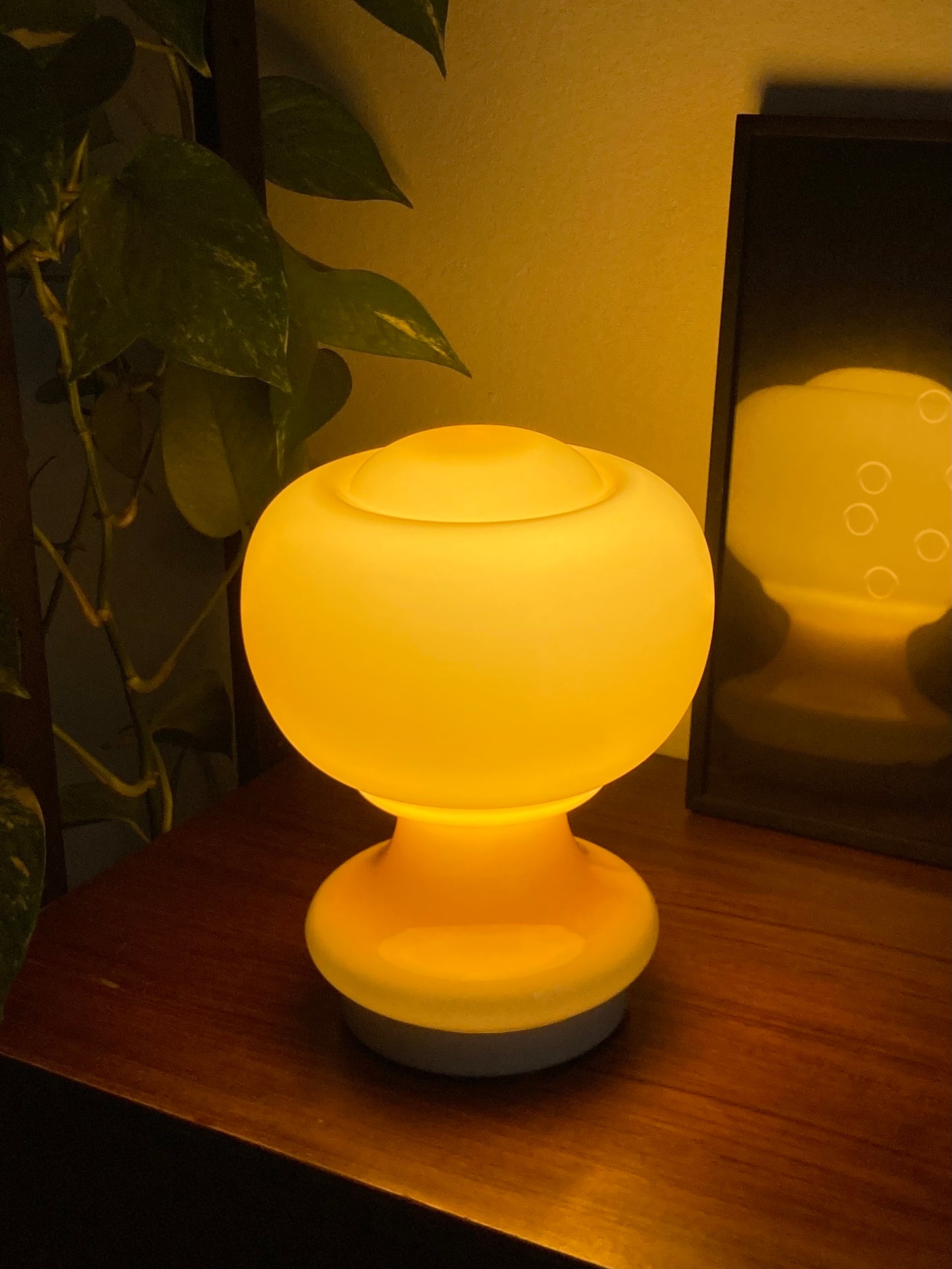 Vintage mushroom lamp with mustard glass