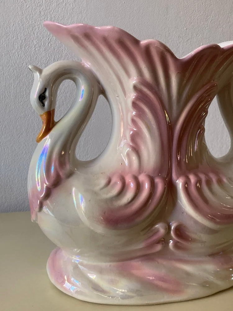Grande vaso con cigni rosa Capodimonte