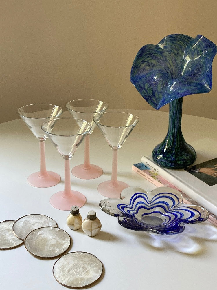 Set 4 calici coppa Martini stelo rosa satinato