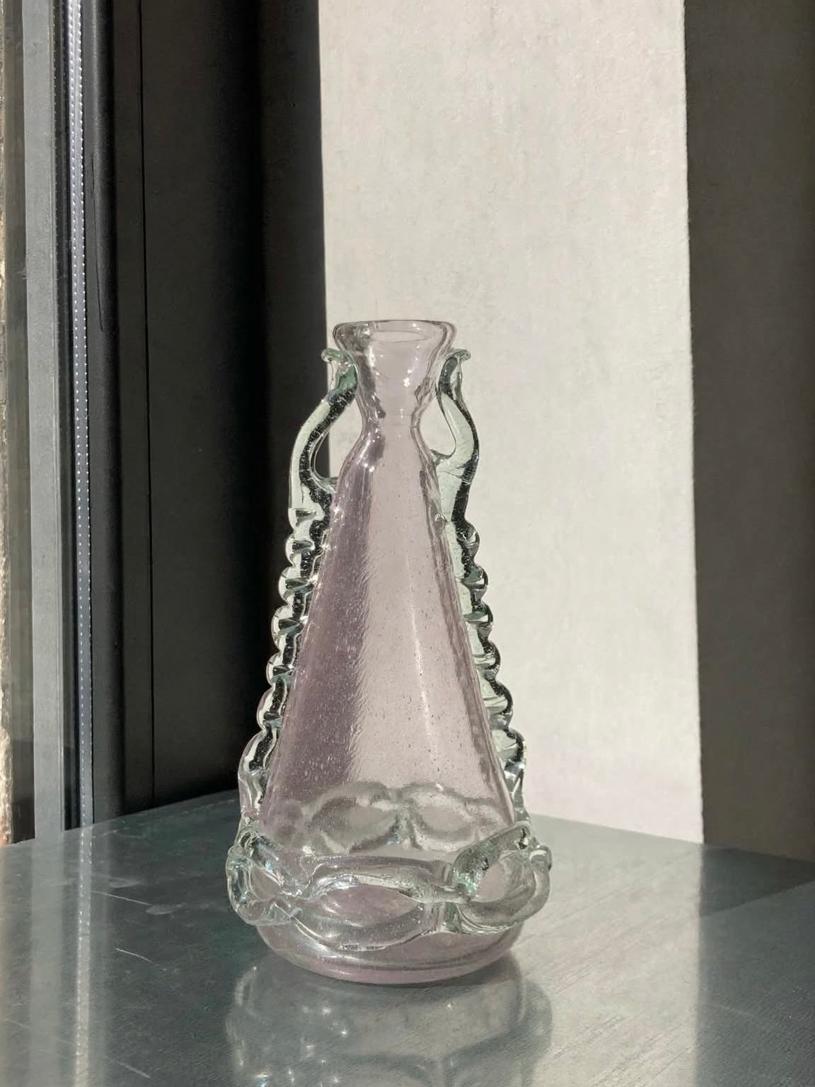 Vaso rosa di Murano vintage con greca