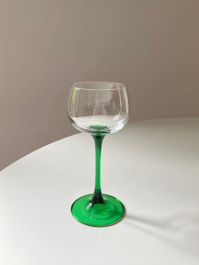 Pair of Luminarc glasses with green stem