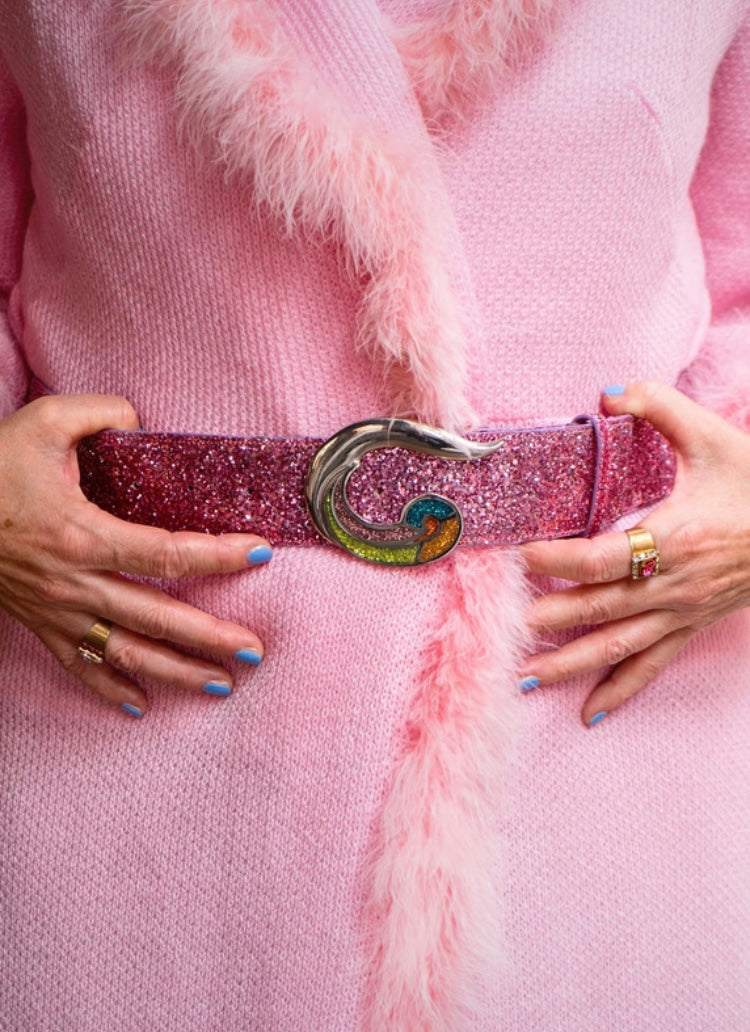 Handmade belt with chunky glitter fabric and silver glitter buckle