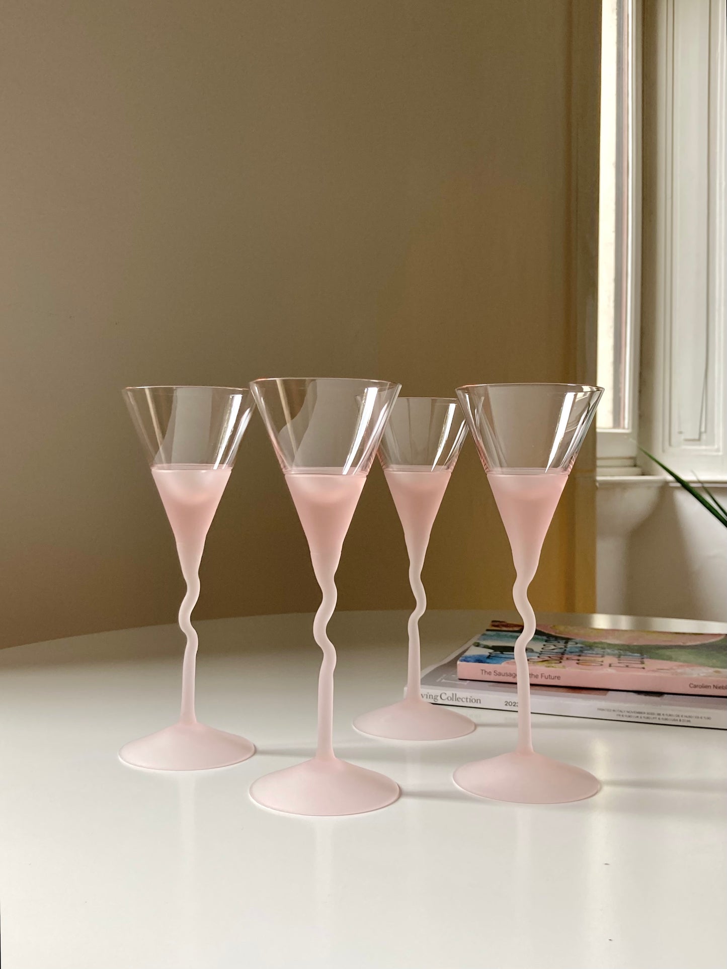 Set of 6 pink Bohemia crystal glasses