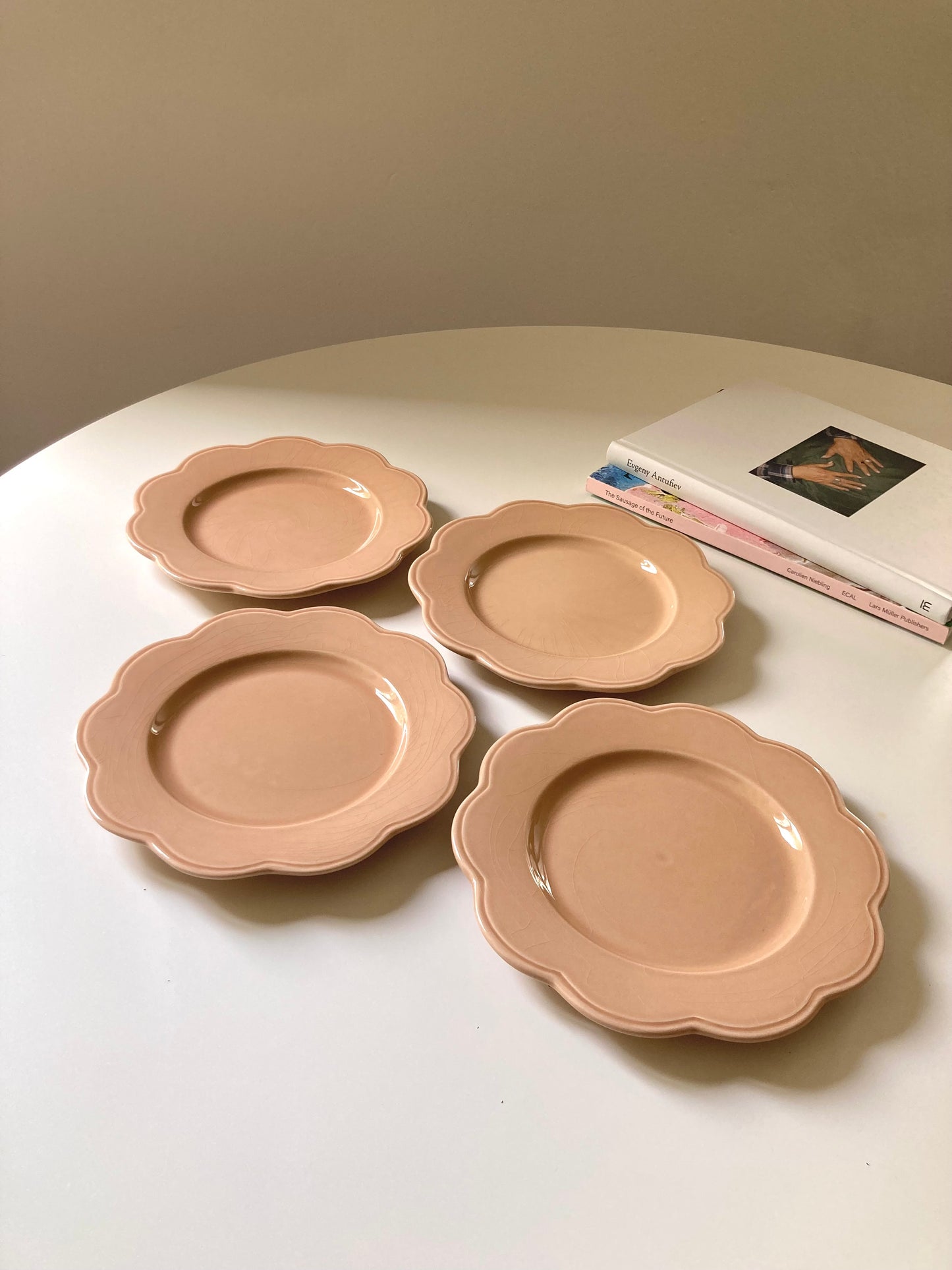 French vintage pink flower plate set