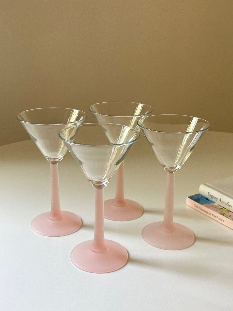Set 4 calici coppa Martini stelo rosa satinato