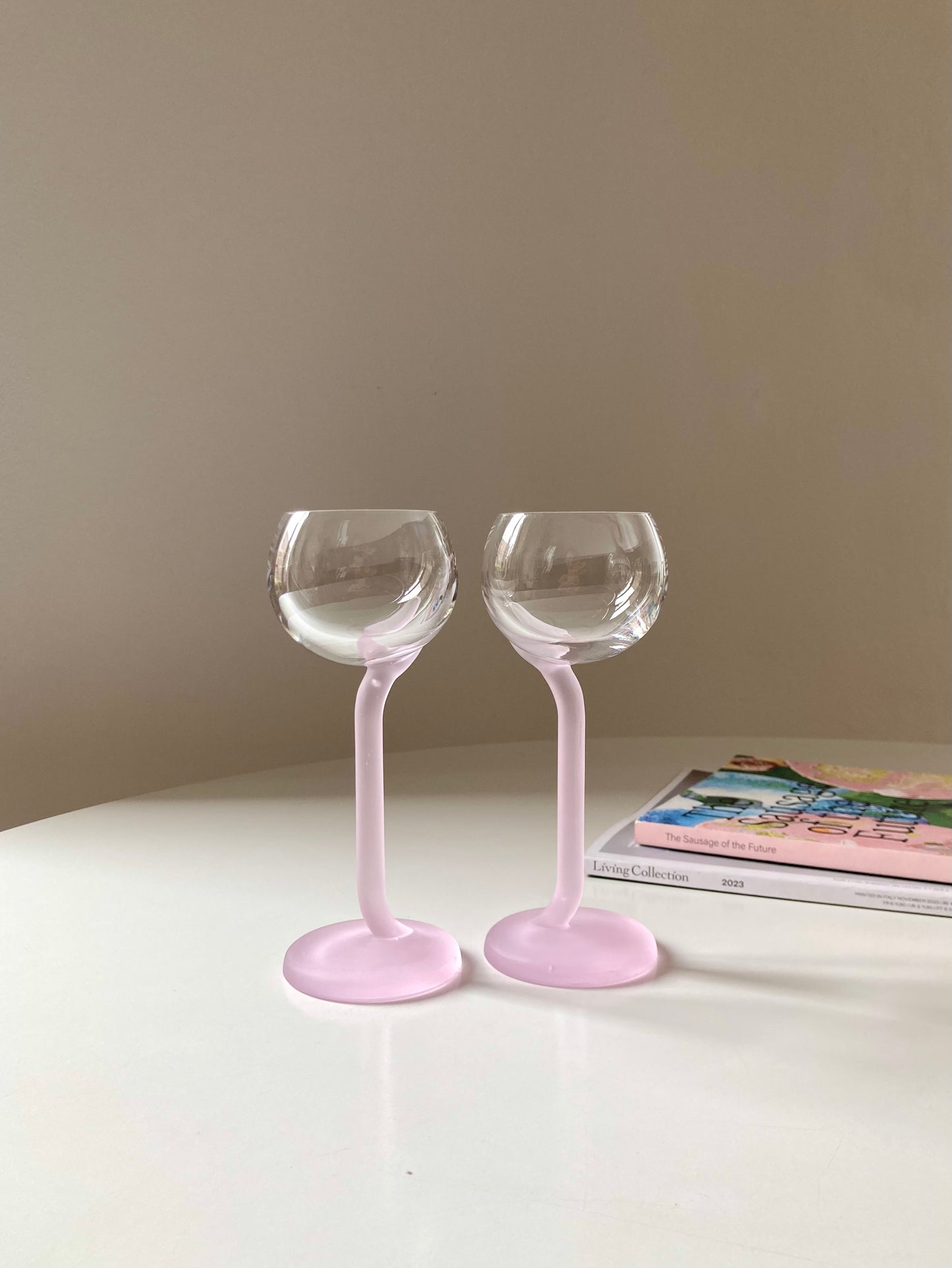 Set 6 calici vintage a stelo rosa