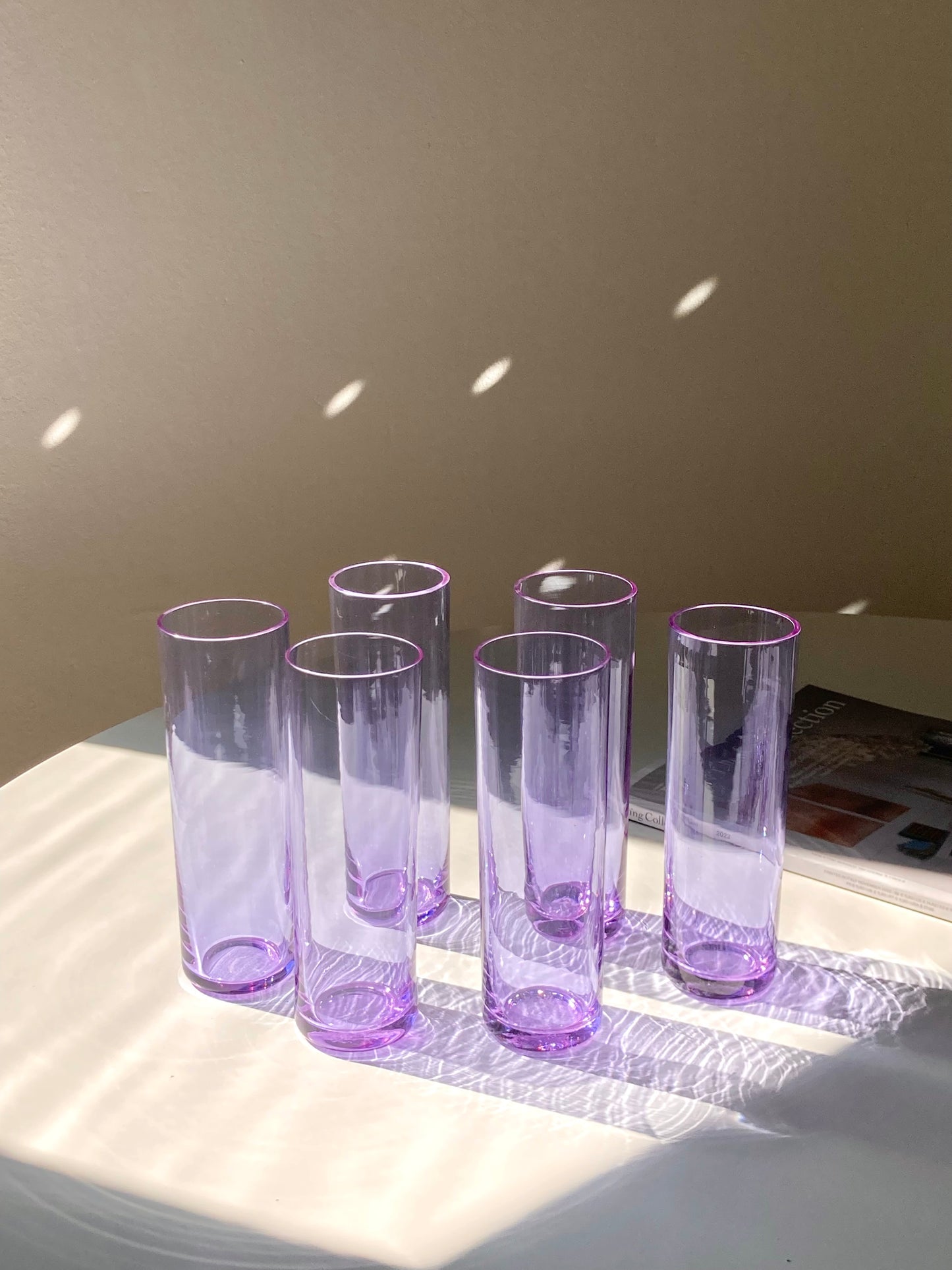 Set of 6 tall alexandrite glass glasses