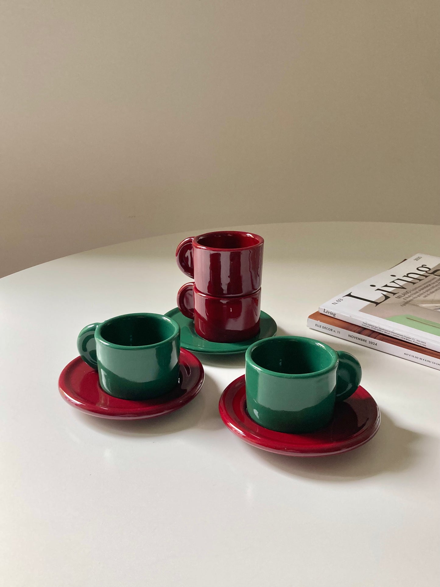 Set 4 tazzine da caffè rosse e verdi