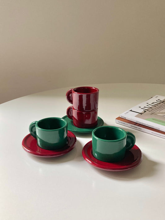 Set 4 tazzine da caffè rosse e verdi