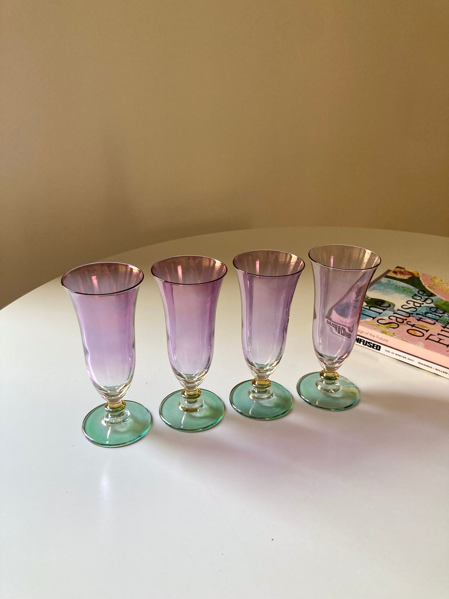 Set of 4 purple iridescent glass goblets