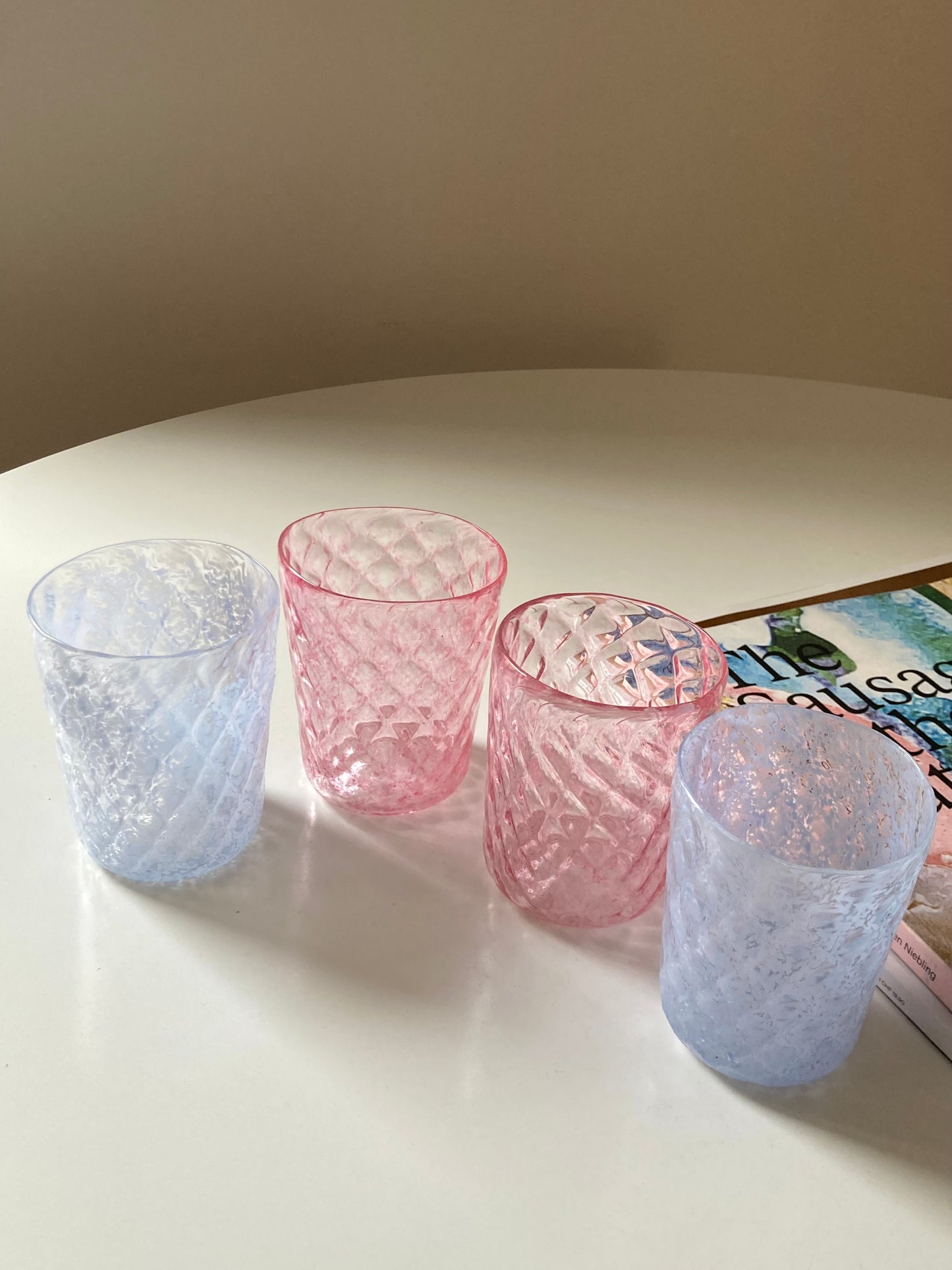 Set of 4 pink and blue Murano glass goths