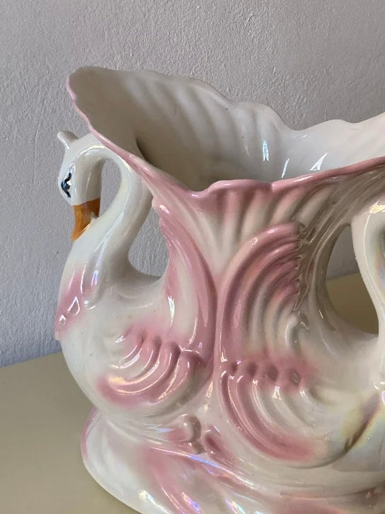 Grande vaso con cigni rosa Capodimonte
