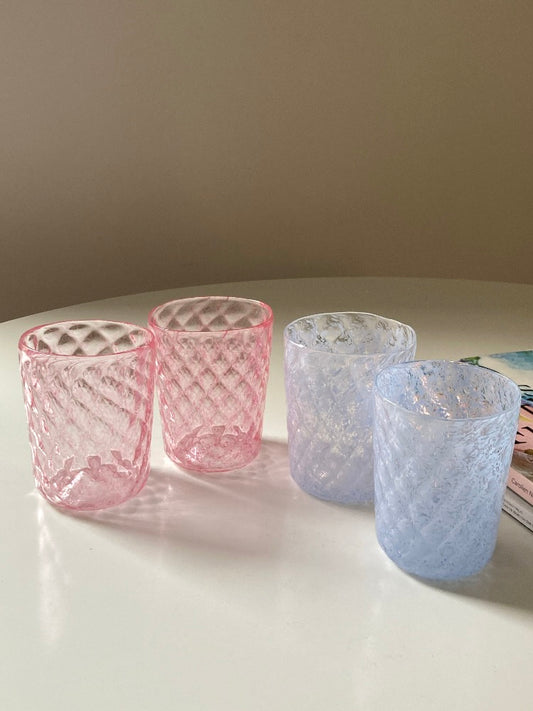 Set 4 goti in vetro Murano rosa e azzurri