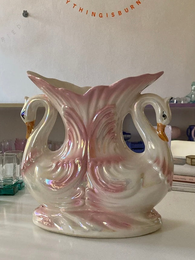Grande vaso con cigni rosa Capodimonte